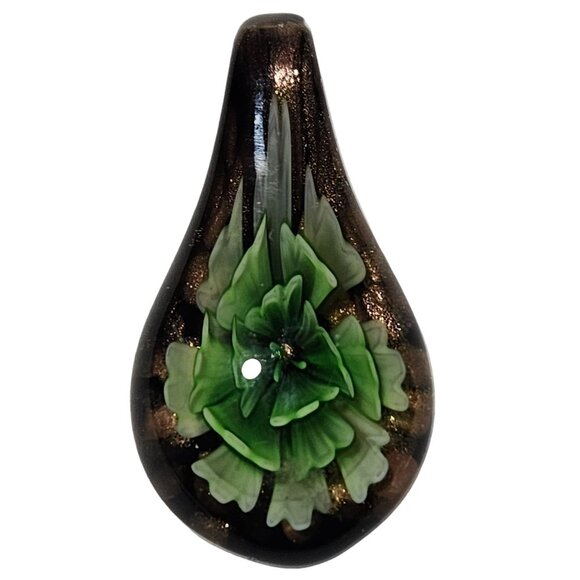 Handmade Glass Teardrop Pendant Green Flower Design Fashion Jewelry Necklace DIY - Picture 1 of 3